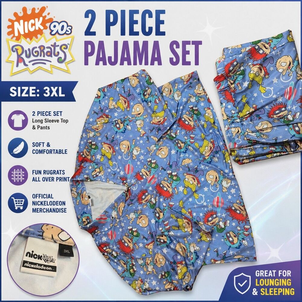 Nick 90s Nickelodeon Rugrats Pajama Set 2 Piece Top Pants 3XL Blue
